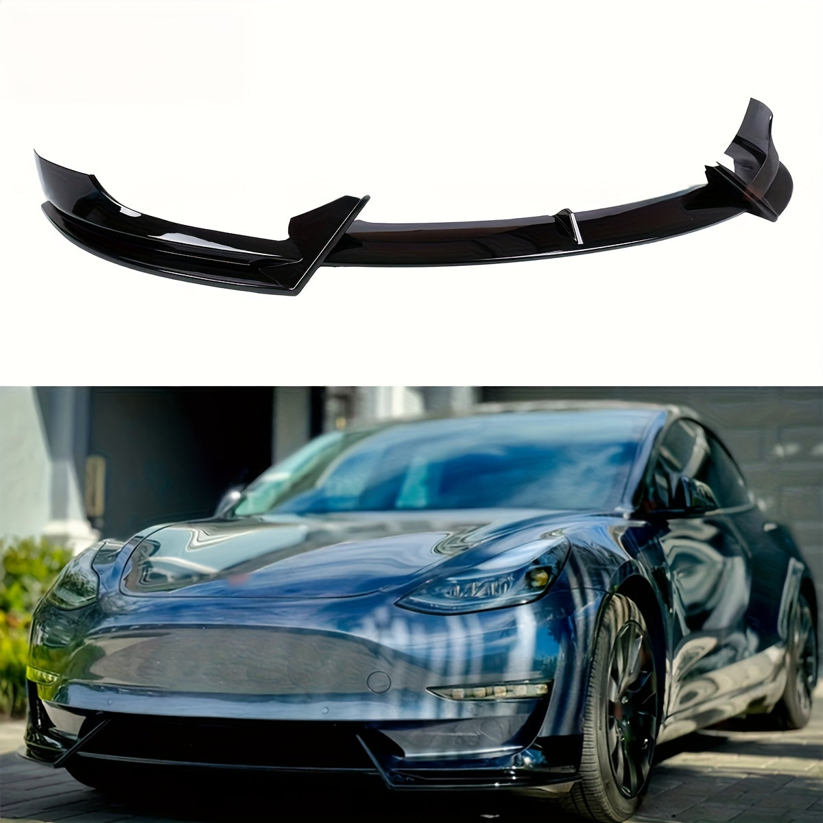 Front Lip Splitter Kit for Tesla Model 3 Glossy Black Carbon Fiber 3pcs