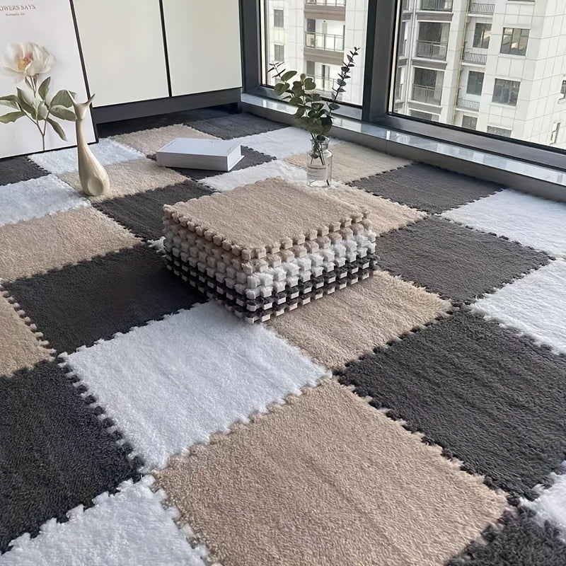 Juego de alfombra de felpa acolchada con patchwork, 24 piezas para dormitorio y sala de estar, lavable