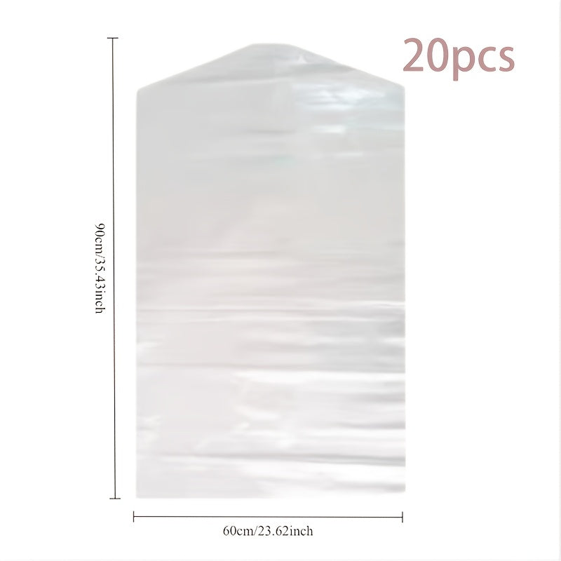Pack of 20 Clear Plastic Garment Bags for Clothes Storage Wardrobe Organizer