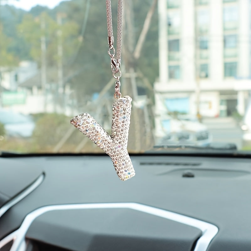 Crystal Bling Alphabet Letter Pendant for Vehicle Mirror with Rhinestones and Metal Material