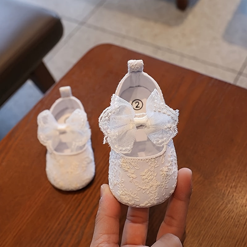 Girls Embroidered Mary Jane Shoes with Bow, Buckle Closure, All-Season Fabric Sole