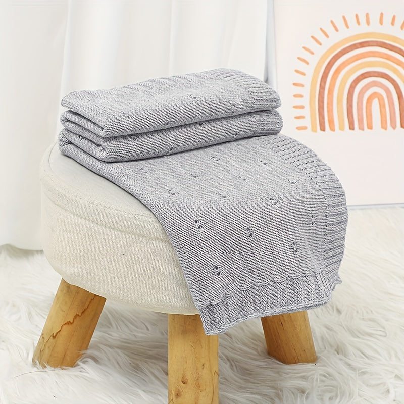 Unisex Breathable Knit Fabric Geometric Pattern Blanket for Home and Travel in White Grey Pink Blue