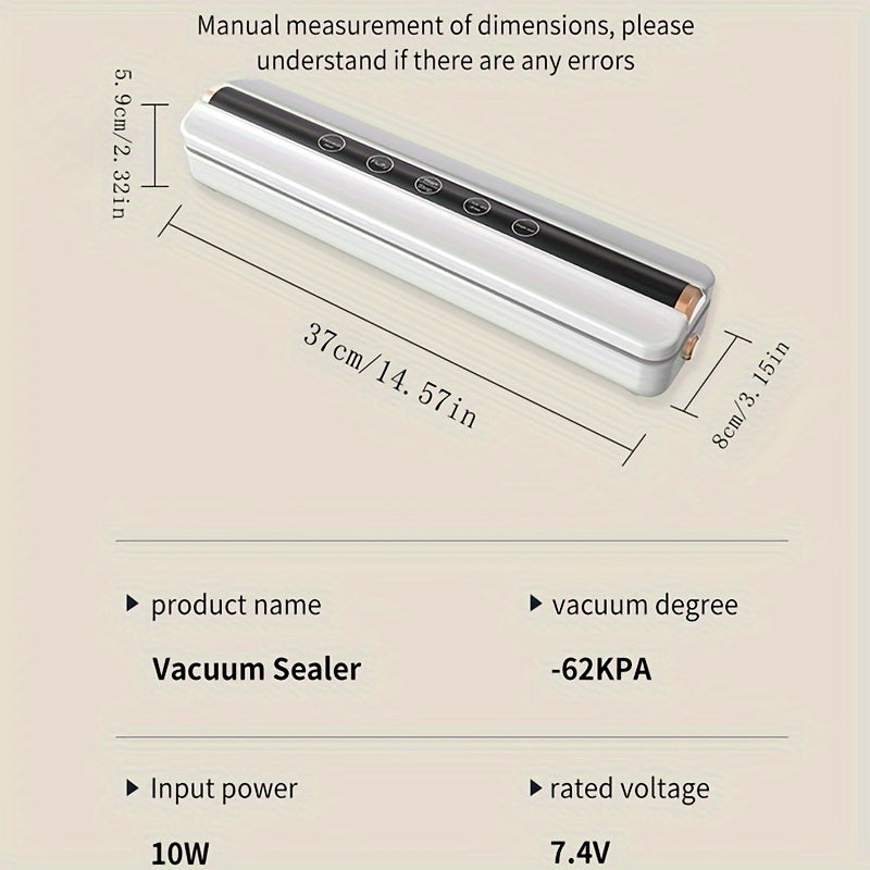 Automatic food vacuum sealer with USB rechargeable lithium battery for freshness preservation
