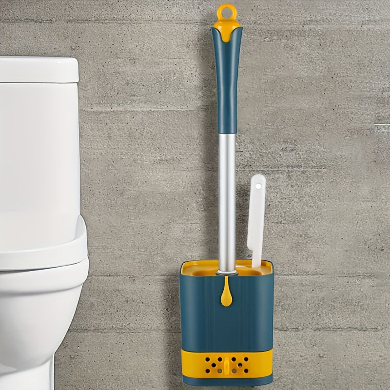 Щетка для чистки туалета с поддоном, прочная металлическая и пластиковая ручка, легкая в использовании для ванной, кухни и полов, не требует электричества