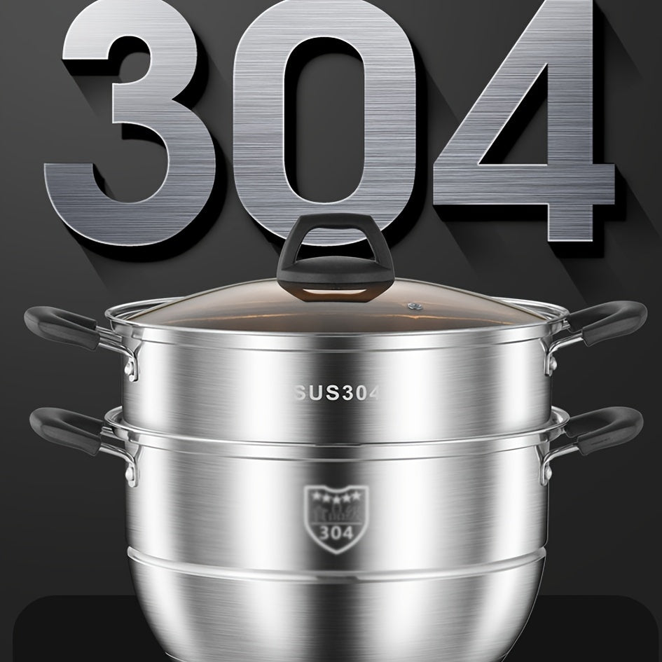 Juego de cocina de acero inoxidable con olla y vaporera, mangos de silicona