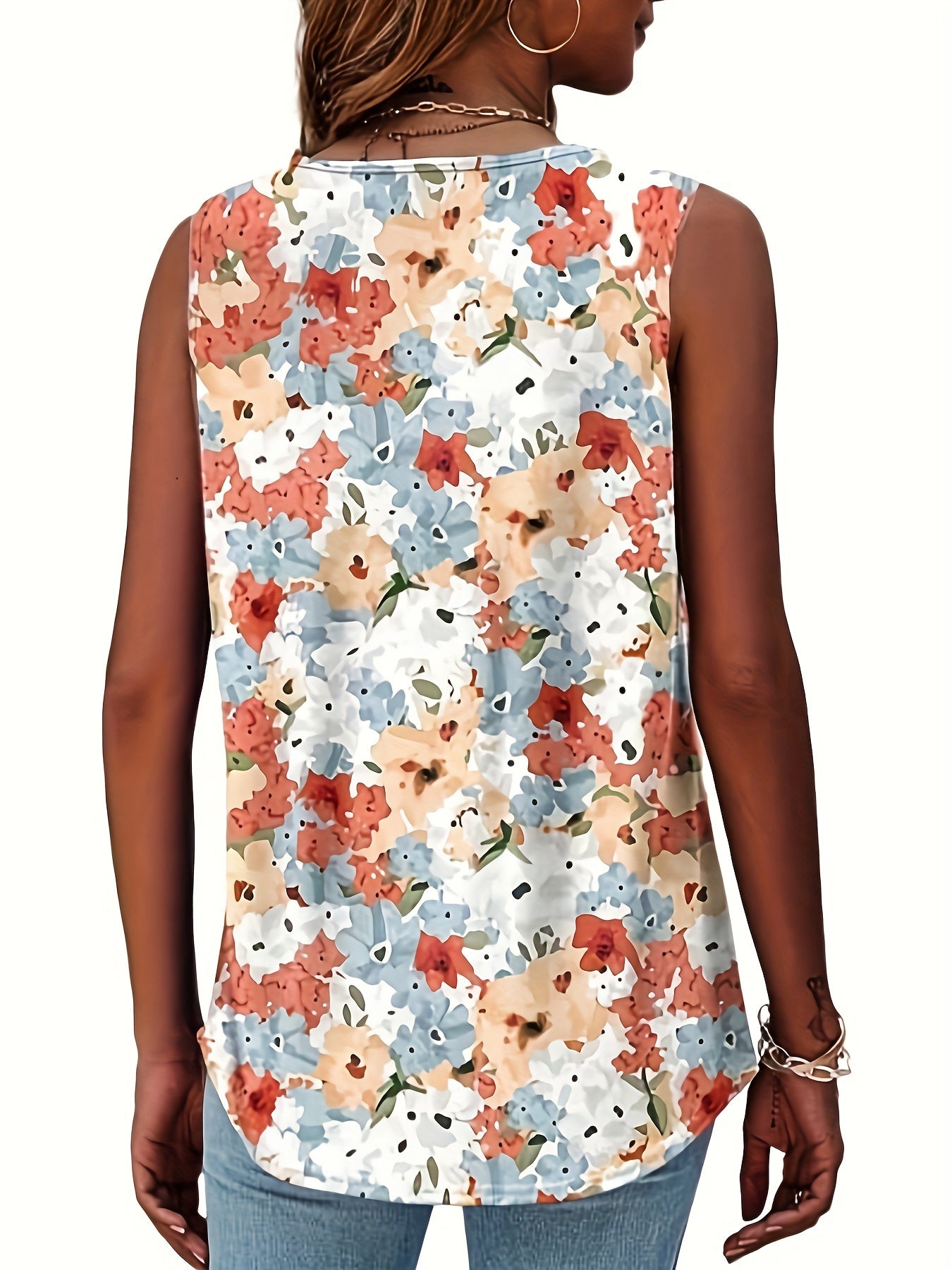 Женская майка с цветочным принтом, плиссированная, без рукавов, с квадратным вырезом, летняя