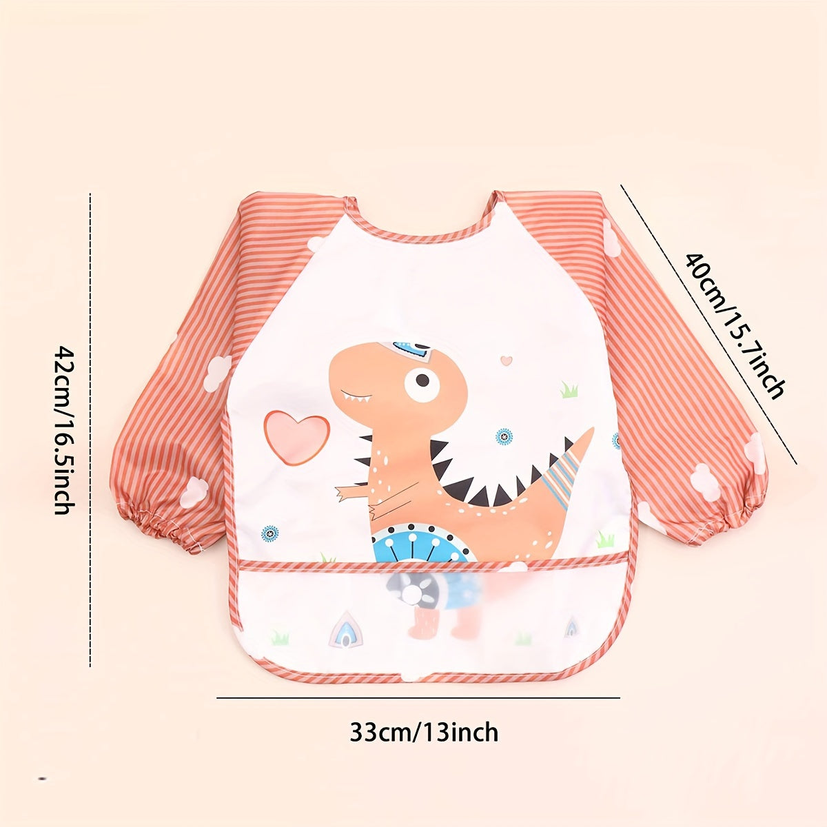 Baby Bib with Waterproof Long Sleeves, Reversible, Cartoon Design for Infants