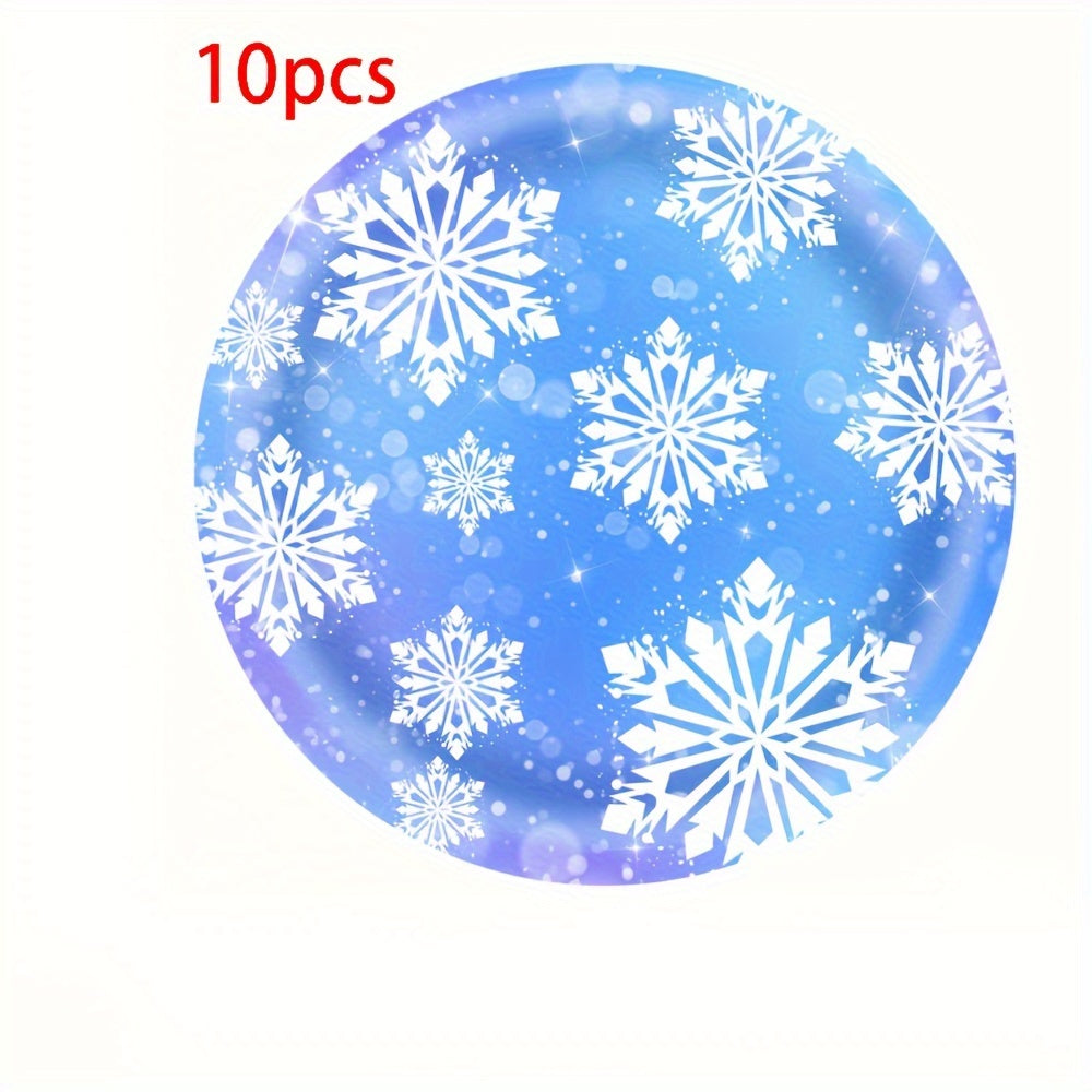 Paquete de suministros para fiesta de invierno congelado, platos de papel con copos de nieve, servilletas, vasos, 10 piezas
