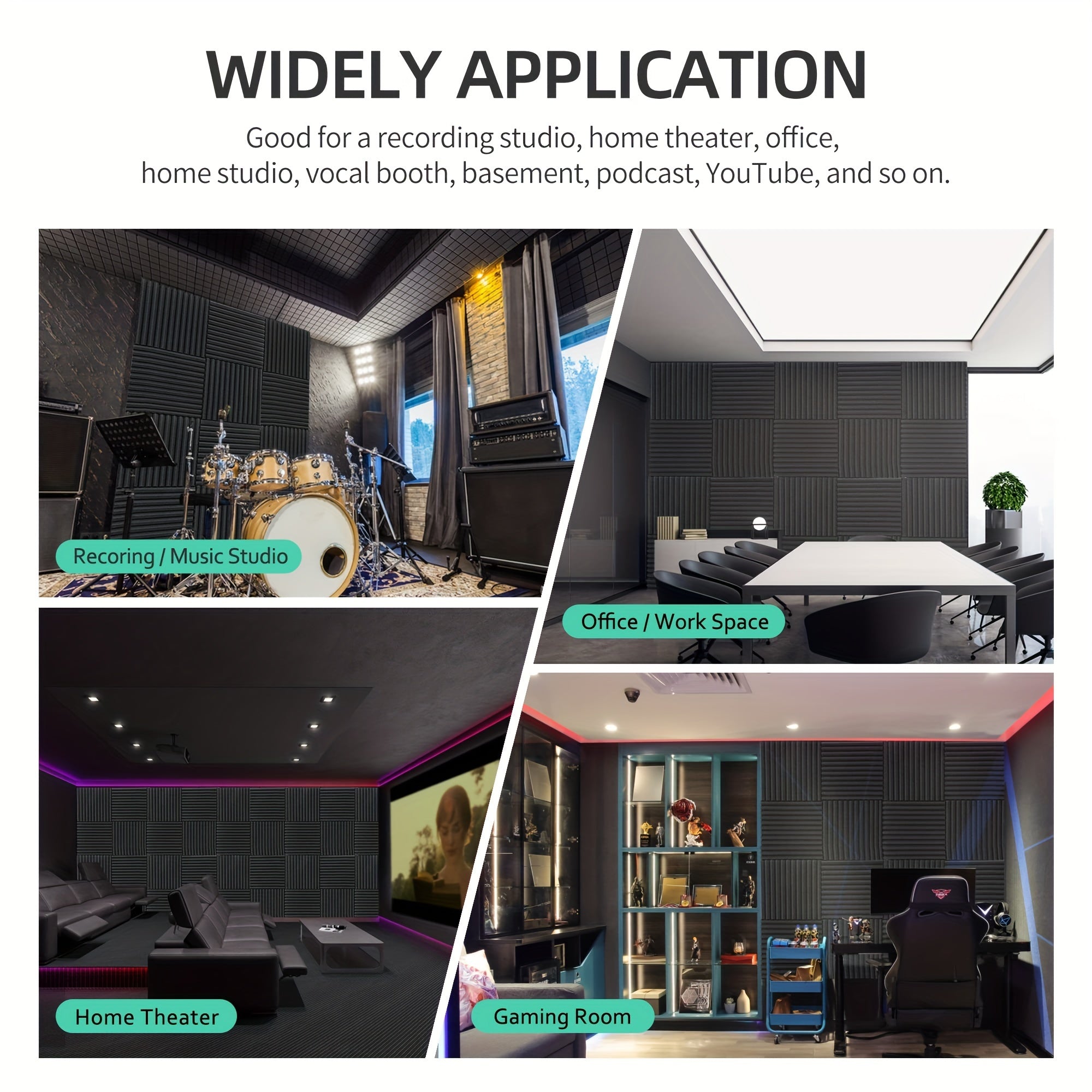 60pcs High-Density Foam Acoustic Panels for Noise Reduction Soundproofing in Rooms