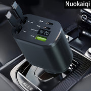 4-in-1 Fast Charging Car Charger with Retractable Cable Dual PD Ports