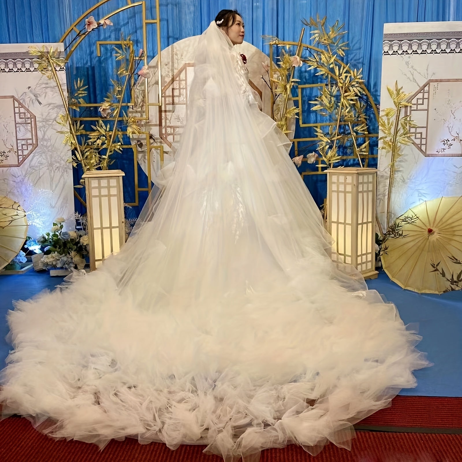 Dreamy Bridal Veil with Double Layers Cathedral Length Romantic Polyester Wedding Headpiece