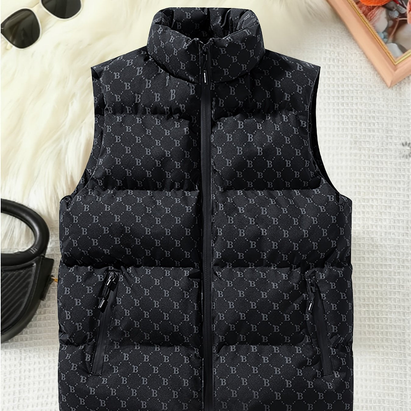 Ayollar uchun qishki bezsiz yengsizlik kamzul kurtka stand collar zip pockets letter print