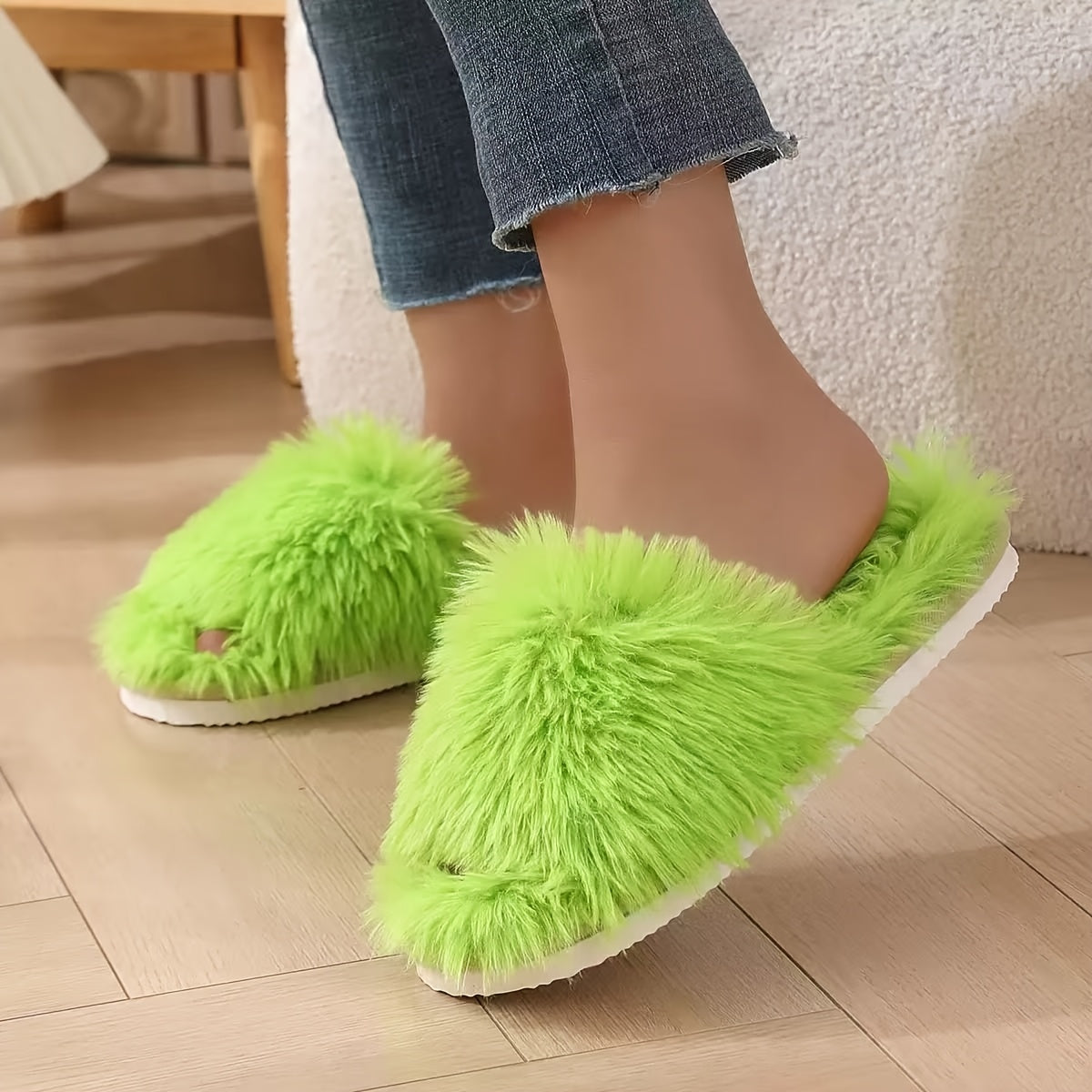 Unisex Plush Indoor Outdoor Slippers Non-Slip EVA Sole Pink White Green