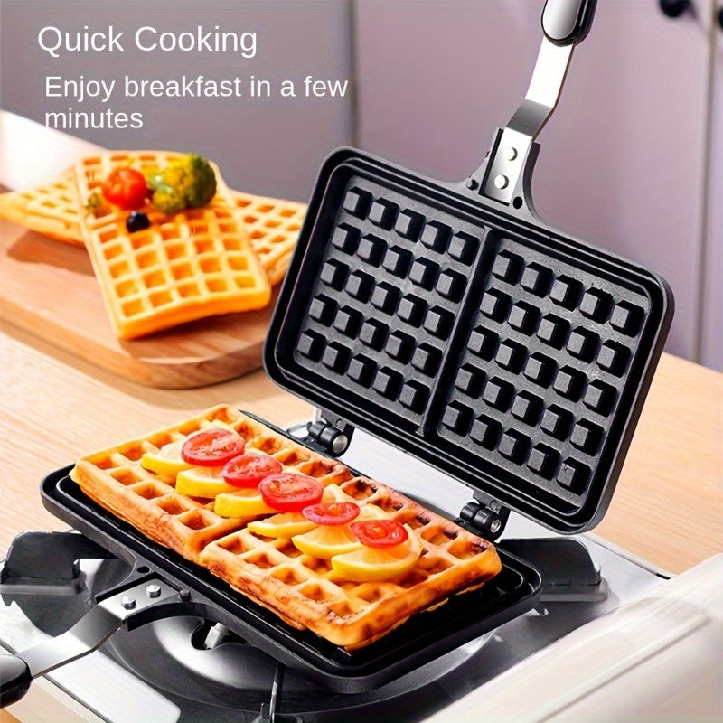 Yopishmaydigan ikki tomonlama vafli tayyorlagich, oson tozalash uchun alyuminiy pan, pechka ustida nonushta pishirish va oilaviy yig'ilishlar uchun ideal. Portativ va teng issiqlik taqsimotini ta'minlaydi.