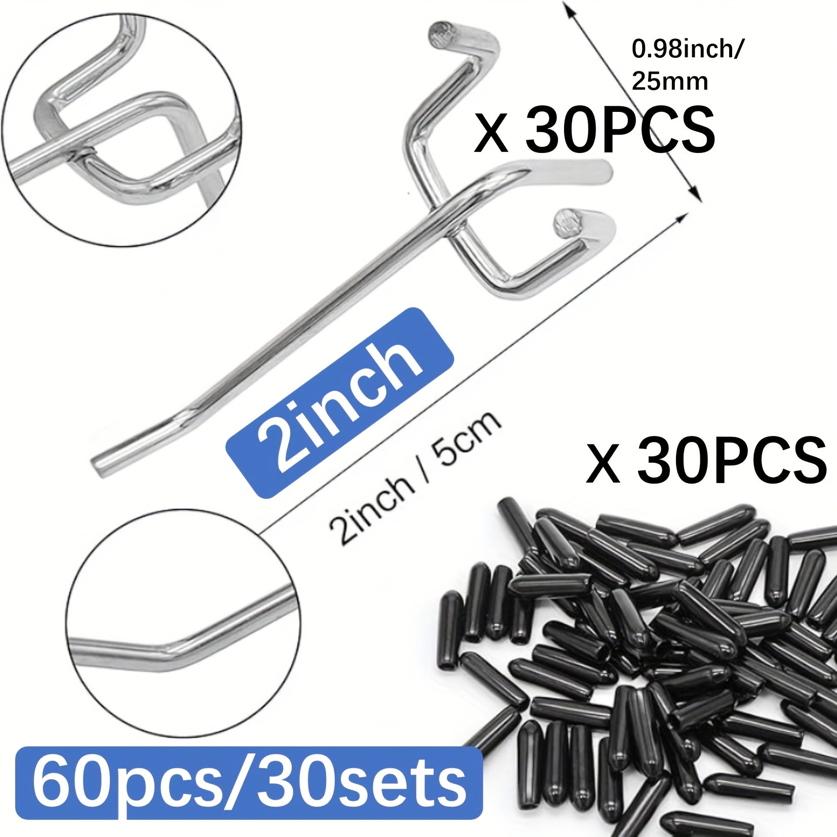 60 Sets Heavy Duty Stainless Steel Pegboard Hooks for Garage and Office Organization