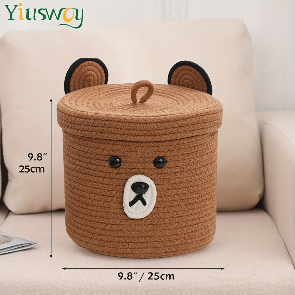 cesta de almacenamiento de cuerda trenzada para guardería y organización del hogar con diseño de oso