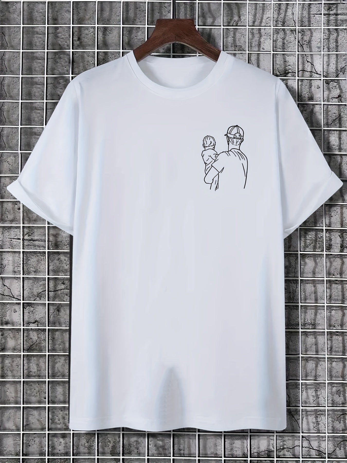 Erkaklar Klassik Dad Grafik T-Shirt, Polyester Aralashmasi, Qisqa Yeng, Dumaloq Bo'yinli T-Shirt, Otalar va Yoshlar Printi bilan, Ideal Otalar Kuni Hediye, Mashinada Yuvish Mumkin