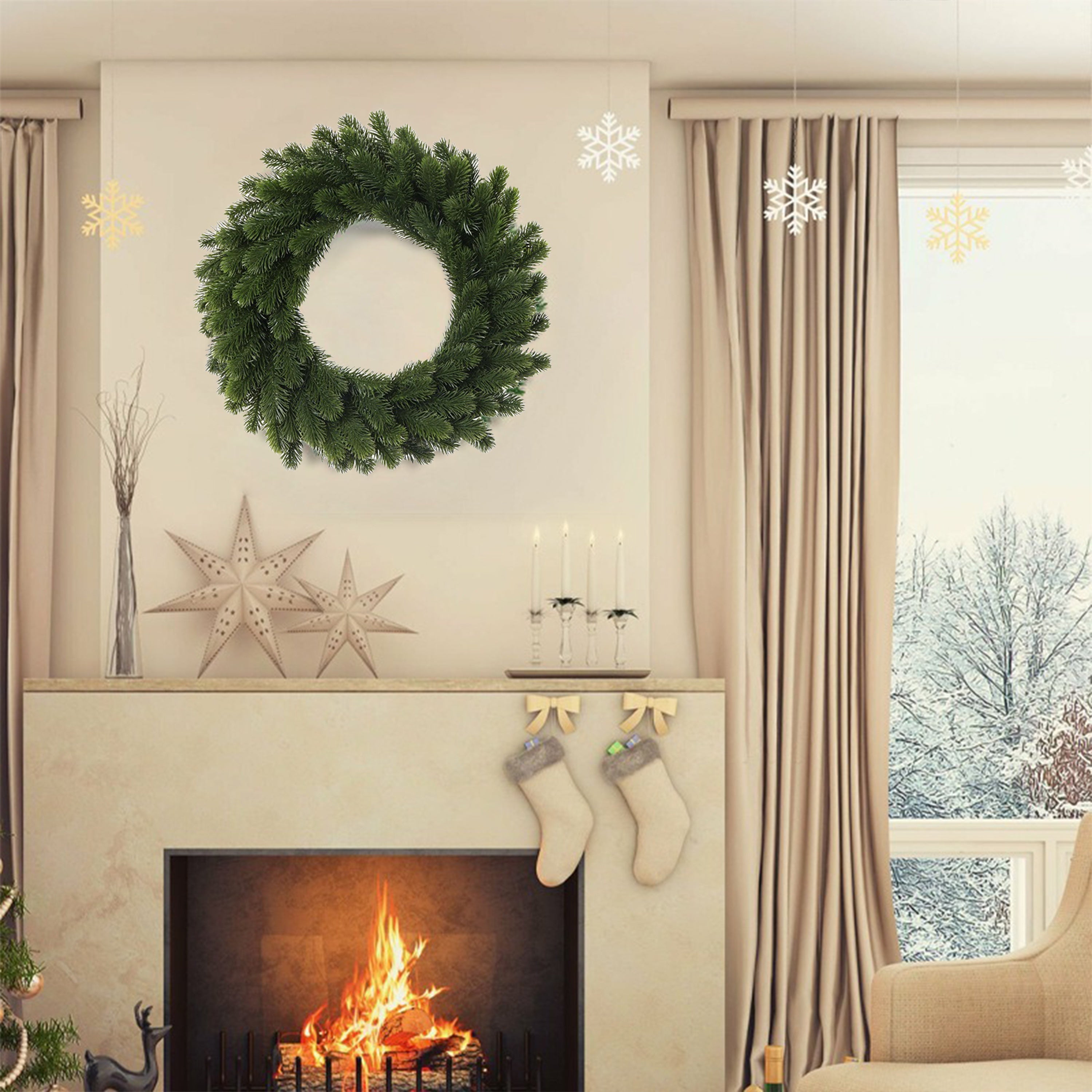 Green Pine Needle Wreath for Christmas Indoor Outdoor Decor