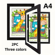 Two Art Frames for Interchangeable Artwork Display Horizontal Vertical Front Opening with or without Mat
