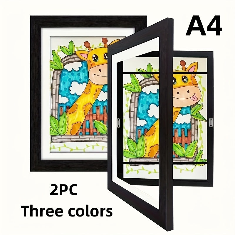 Two Art Frames for Interchangeable Artwork Display Horizontal Vertical Front Opening with or without Mat
