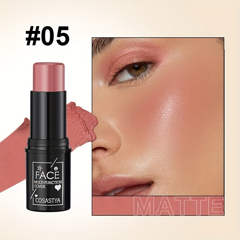 Women Waterproof 3-In-1 Color Makeup Stick Blush Eye Shadow Pink Brown