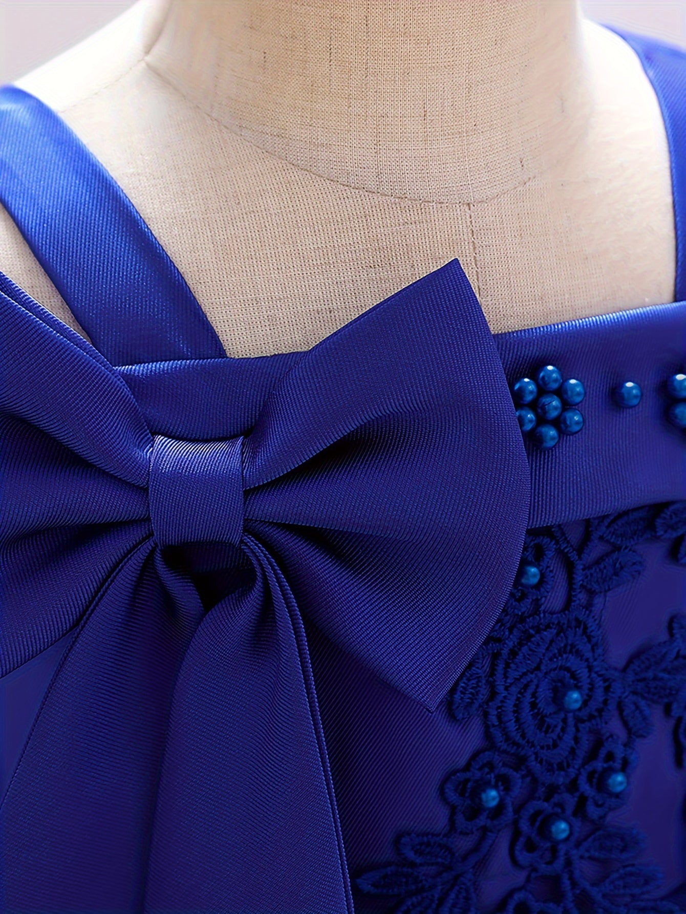 Girls Sleeveless Flower Embroidered Midi Dress with Bowknot for Formal Parties