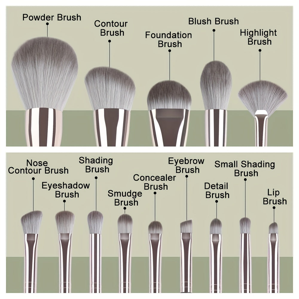 14Pcs Hypoallergenic Makeup Brush Set Nylon Bristles for All Skin Types