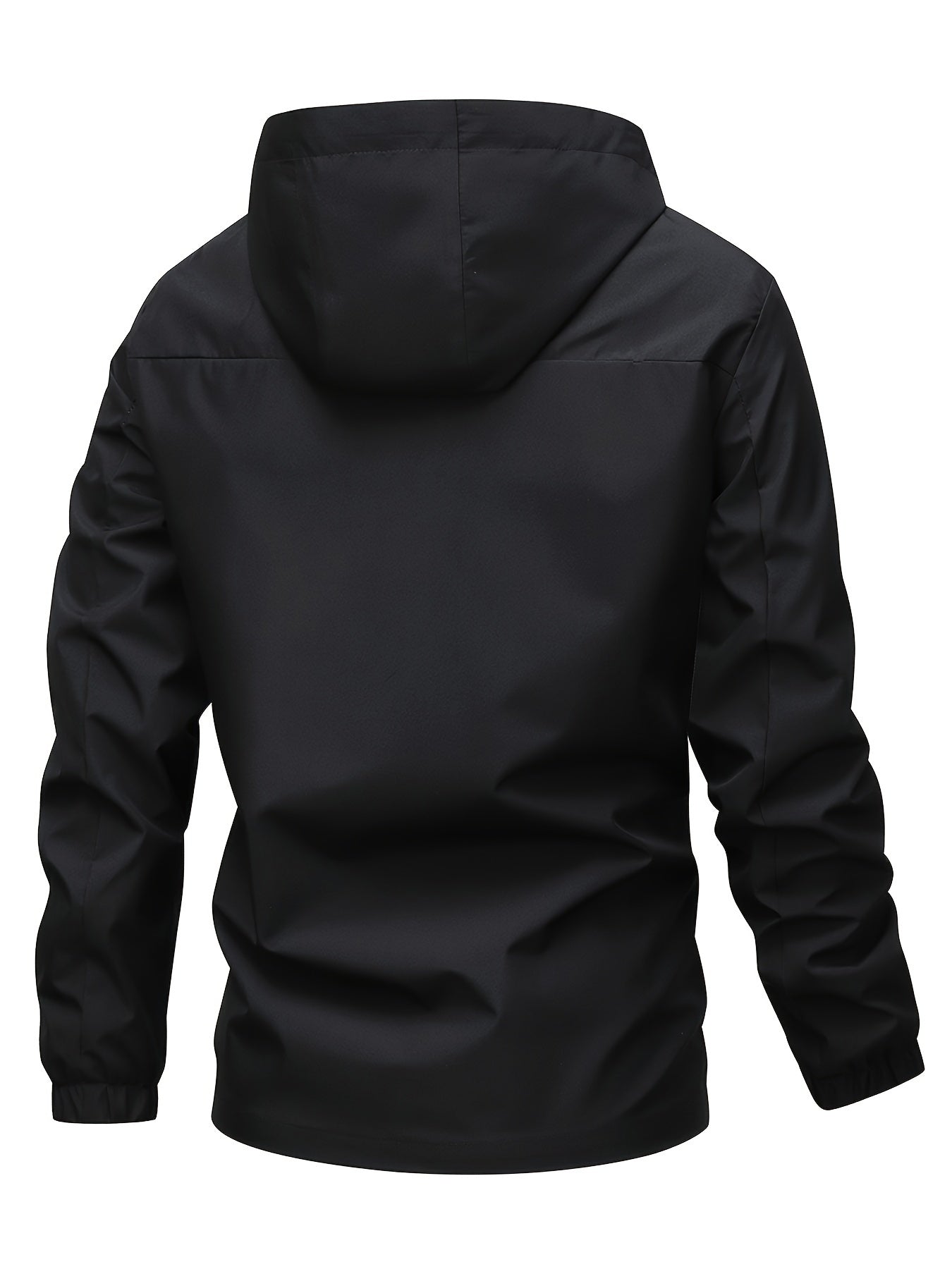 Men's Lightweight Polyester Hooded Jacket with Zipper Pockets and Drawstring, Casual Spring Fall Windbreaker