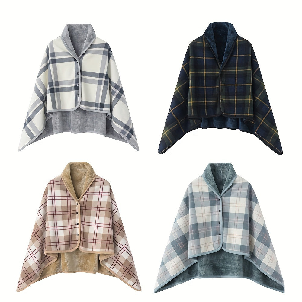 Plaid Polar Fleece Shawl Blanket for Autumn Winter Lounge and Office Use