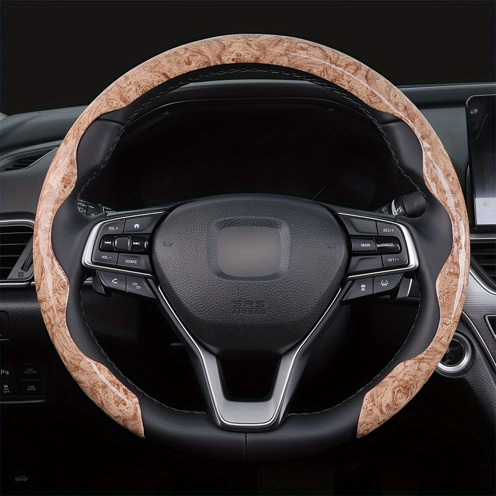Car Steering Wheel Cover Mahogany Grain Leather Anti-Slip Universal