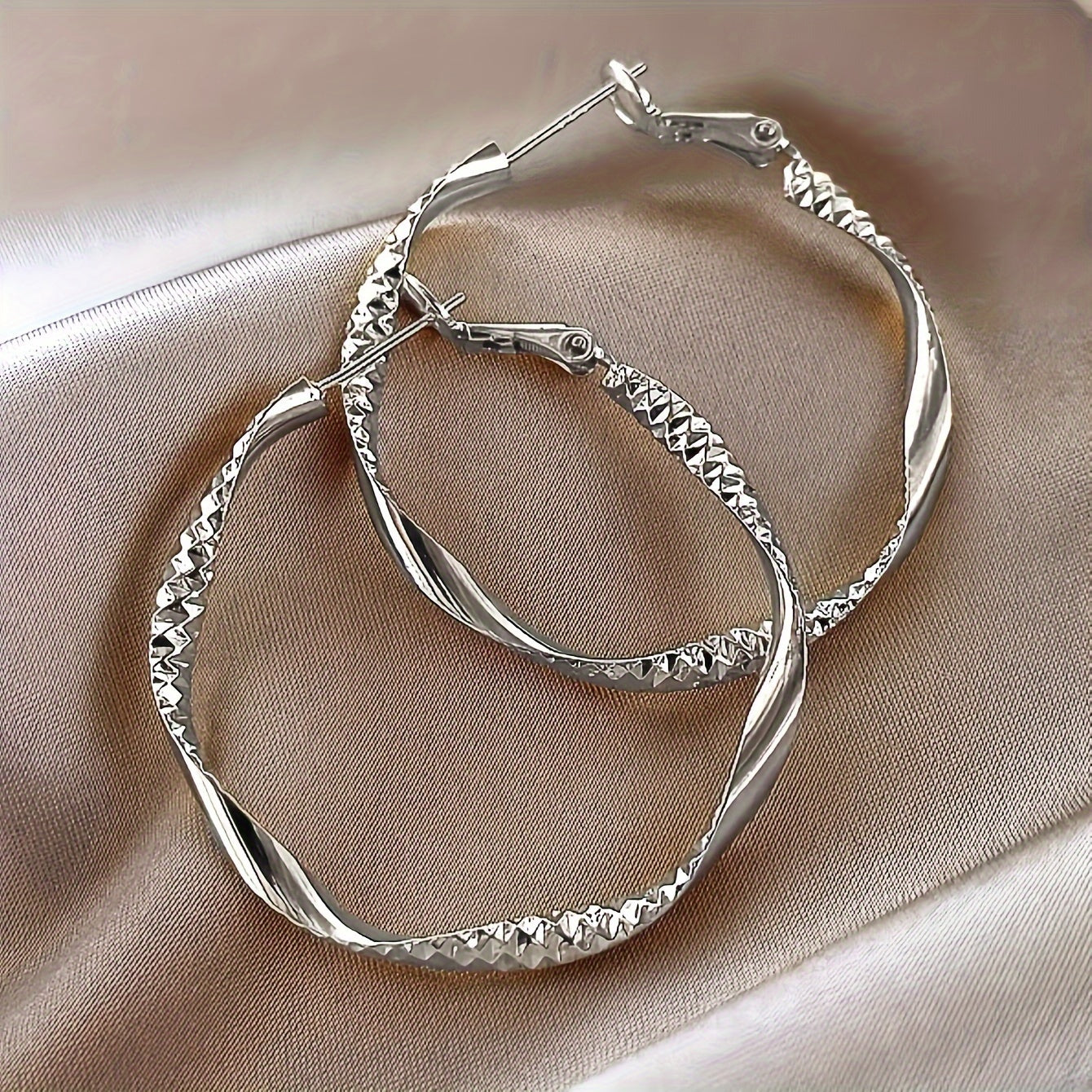 Women Twisted Gold-Tone Hoop Earrings Textured Sparkling Accents
