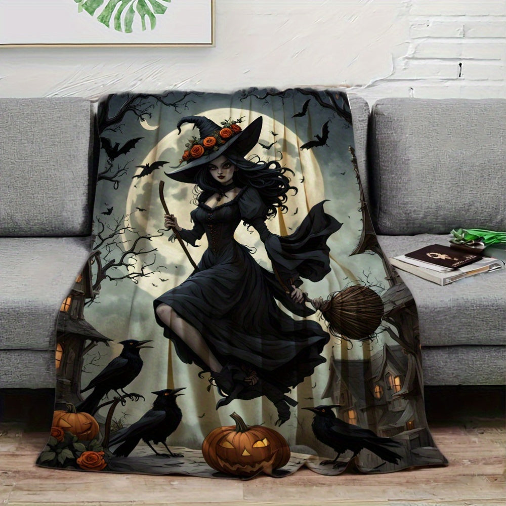 Witch Moonlight Black Flannel Fleece Blanket for Adults and Kids