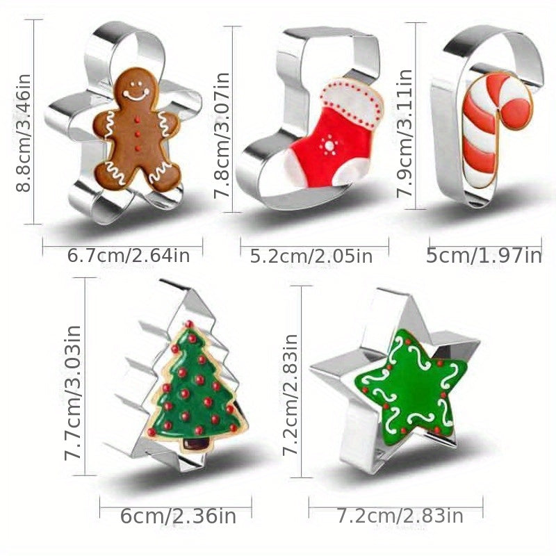 Set of 5 Stainless Steel Christmas Cookie Cutters for Baking