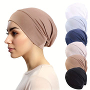 Set of 6 Women's Soft Polyester Undercaps in Solid Colors, Stretchy and Comfortable