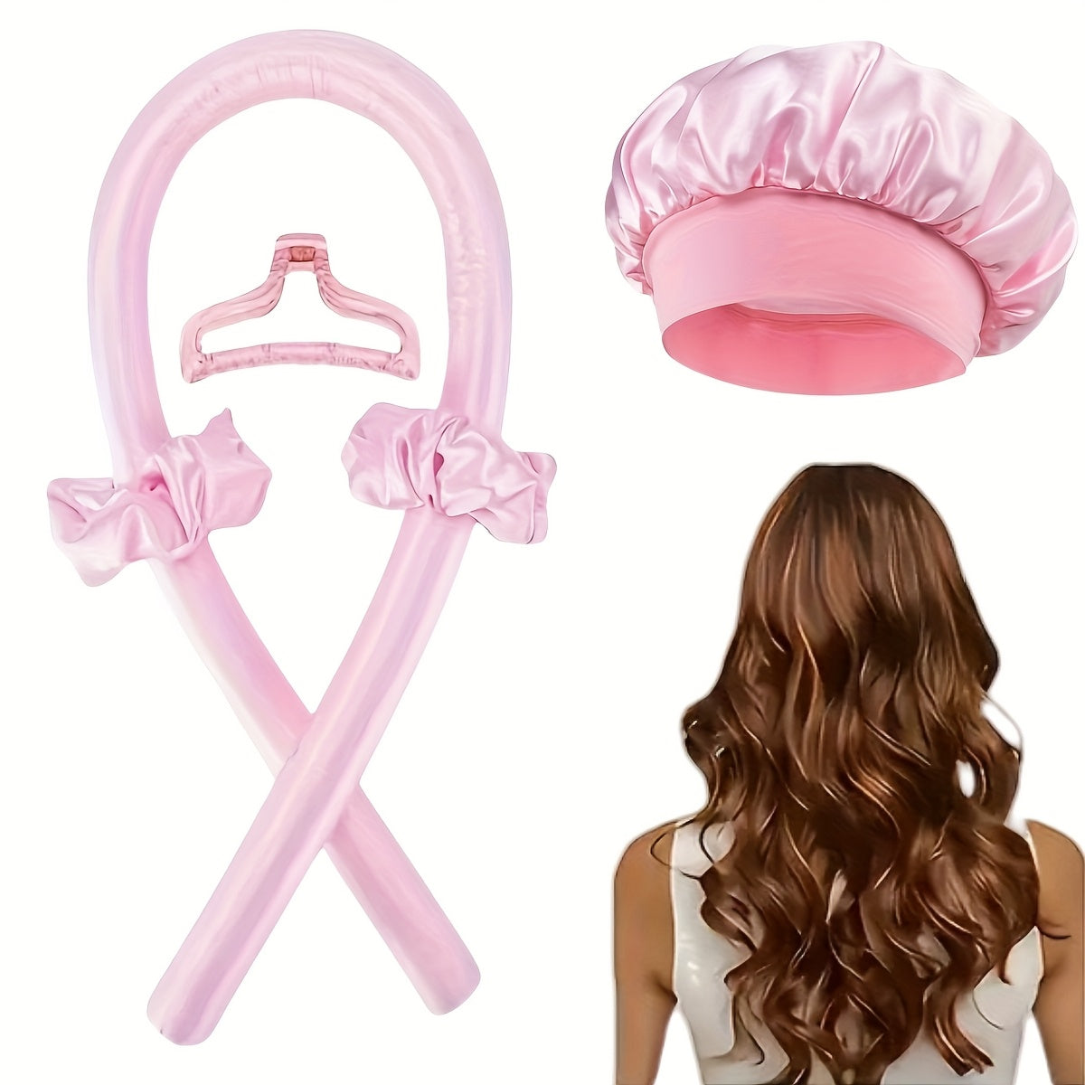 Juego de accesorios para el cabello de mujer, rizador sin calor, gorro de satén para dormir, bandas para el cabello, pinzas de garra, anillos