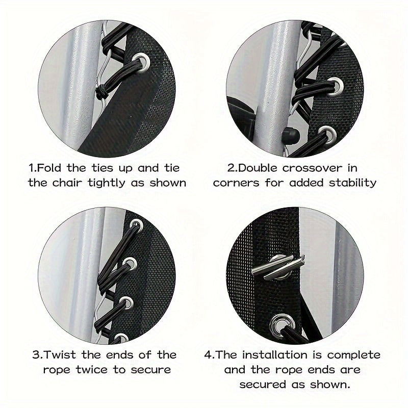 4 ta Universal O'rnini bosuvchi Kabel to'plami Zero Gravity Stul uchun, Anti-Gravity O'rindiq uchun Ta'mirlash to'plami, Mustahkam Elastik Bungee Ip, Premium Recliner Aksessuarlar, Oson O'rnatish - Qora