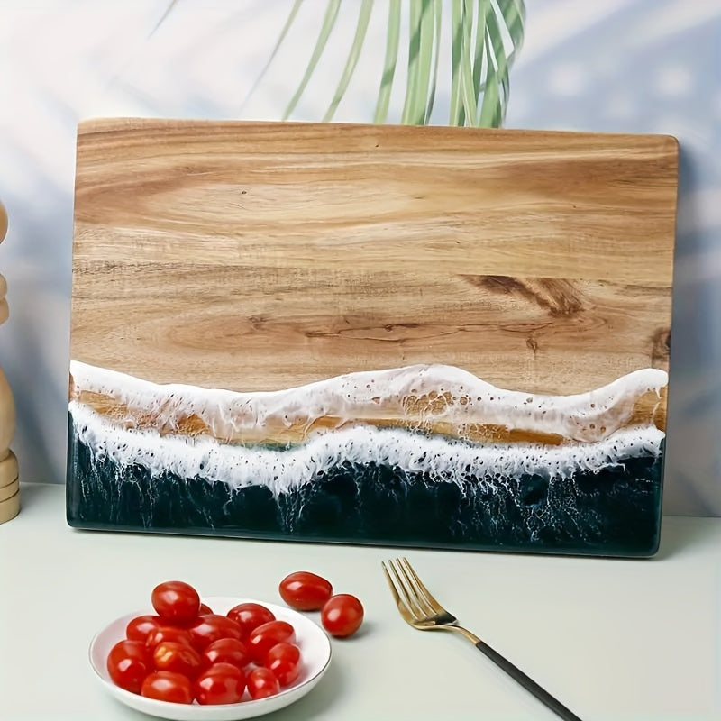 Wavy Resin Acacia Wood Cutting Board for Fruits Vegetables Kitchen Decor