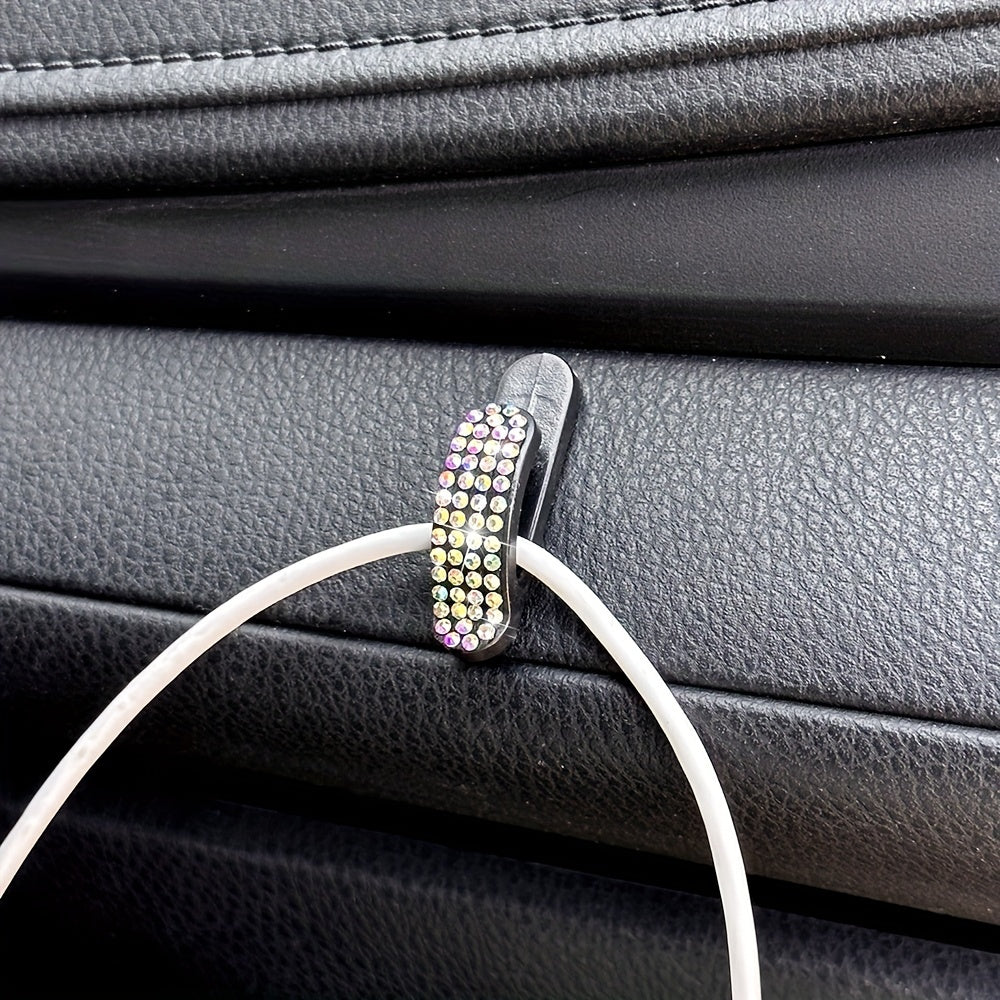 4 Pcs Bling Car Hooks Adhesive Rhinestone Auto Organizer for Keys USB Cables