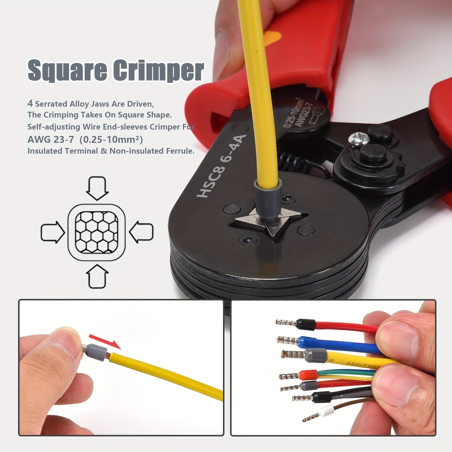 Набор инструментов для обжима наконечников электрика, регулируемый рычажный плоскогубцы, высокоуглеродистая сталь, AWG 23-7