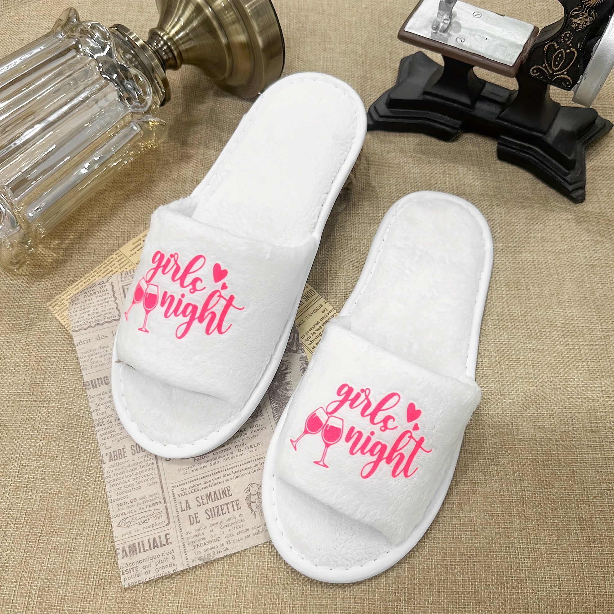 Women's Printed Open-Toe Slides Pink Glass Indoor Slippers Large