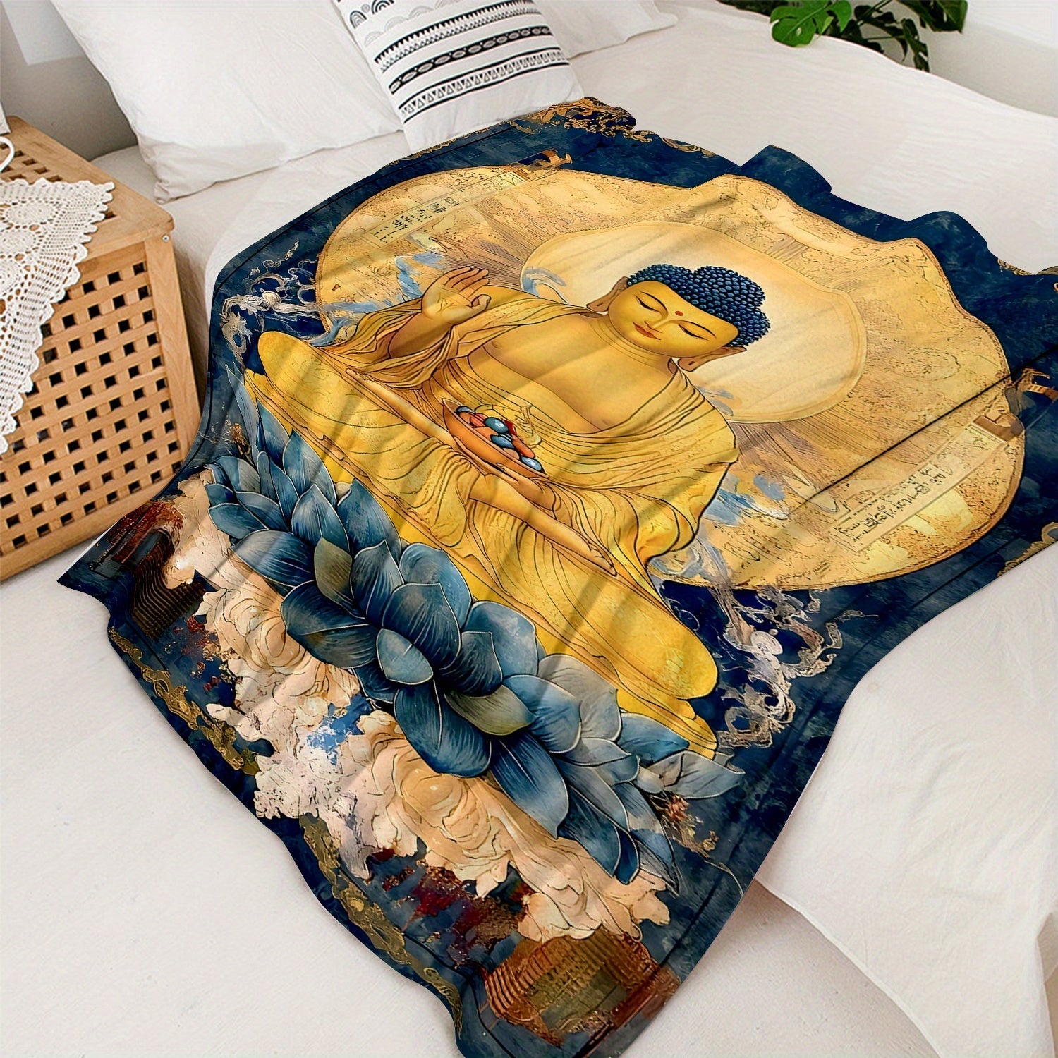 Vintage Buddha Flannel Blanketi: Ushbu juda yumshoq uyqu blanketi bilan yil davomida qulay va iliq bo'ling - O'ziga xos lotus gullari dizayni bilan - Tug'ilgan kunlar yoki do'stlarga sovg'a berish uchun ideal