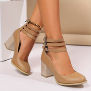 Women's Chunky High Heel Mary Jane Shoes Synthetic Platform Black Beige