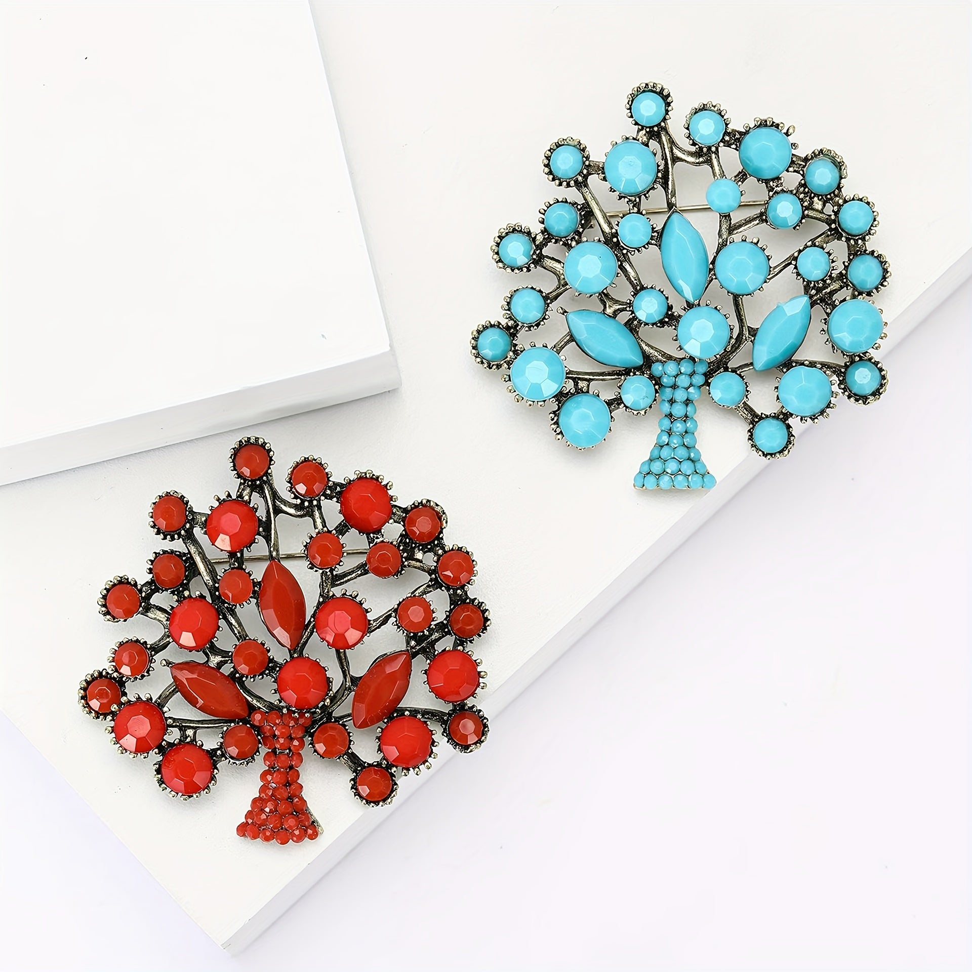 Turquoise Tree of Fortune Brooch Flower-Shaped Pin for Women's Accessories