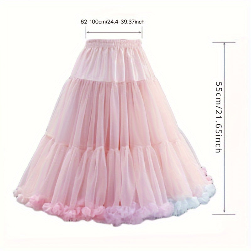 Rainbow Design Fluffy Skirt with Soft Gauze and Volume Support for Cosplay