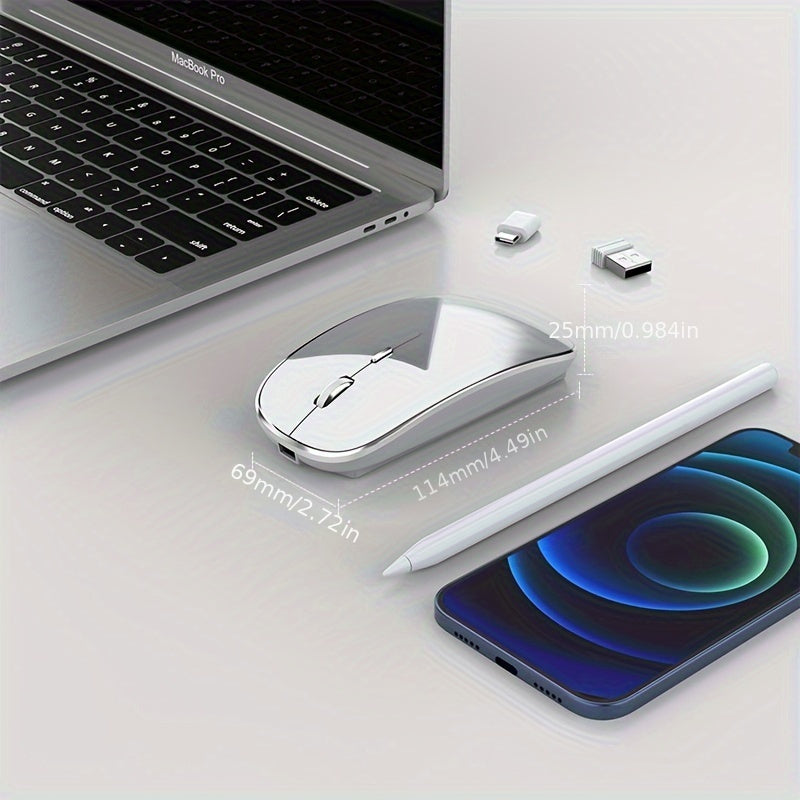 Wireless Mouse Rechargeable Type-C 2.4G Dual Receiver Silent Durable Plastic