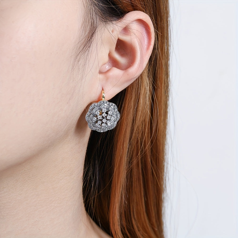 Copper Flower Earrings and Ring Set with Cubic Zirconia, Gold-Plated Jewelry for Women