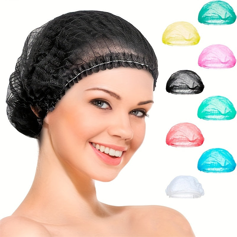 50 Pack Non-Woven Shower Caps Hair Nets with Elastic Bands, Assorted Colors
