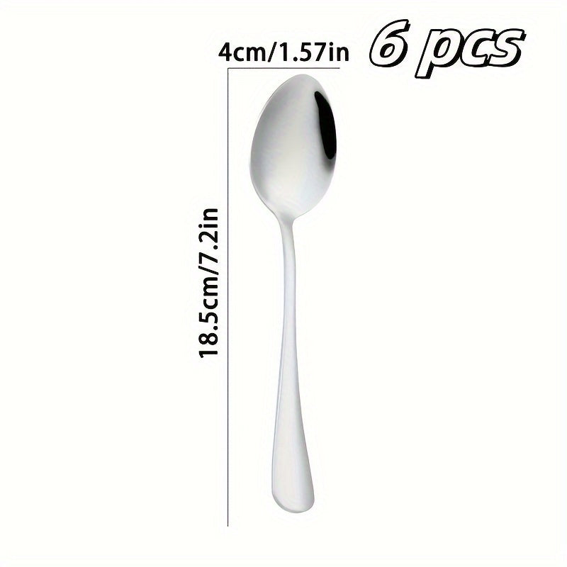 Set of 6 Stainless Steel Serving Spoons in Various Sizes for Soup Coffee Dinner