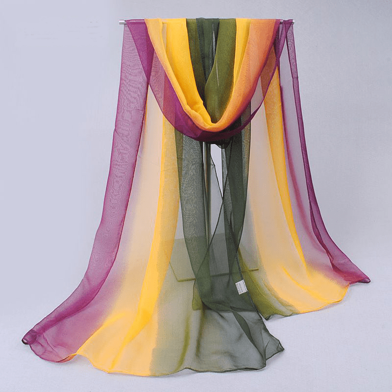 Women's Chiffon Scarf Gradient Color Lightweight Sun Protection Shawl Wrap