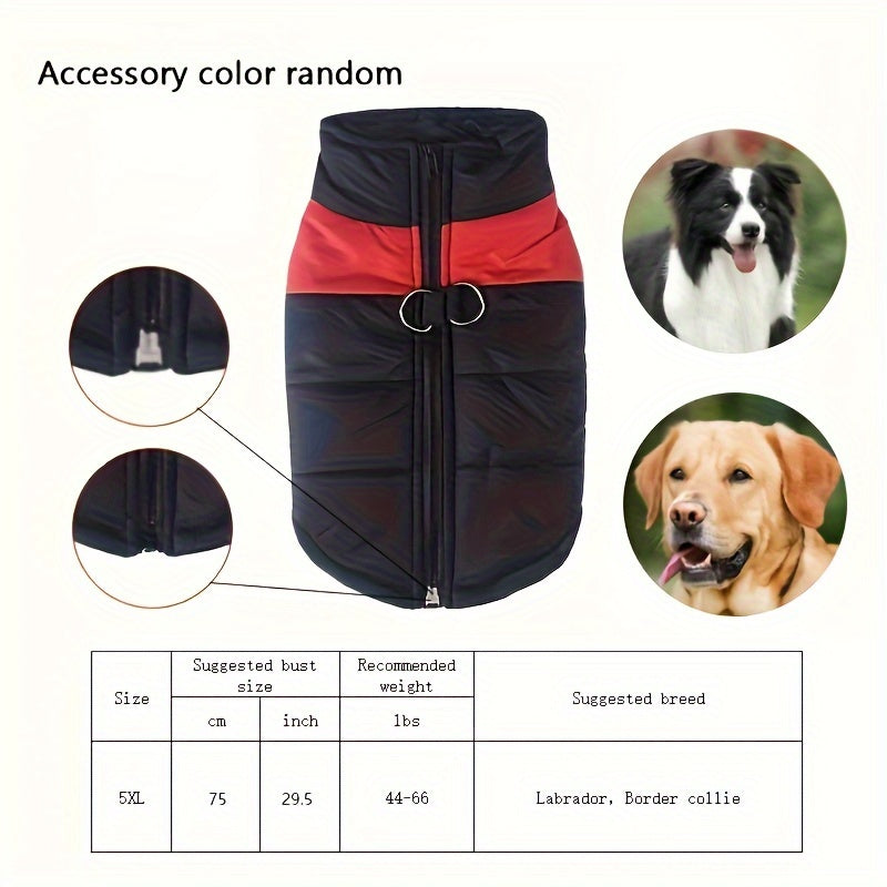 Windproof Winter Dog Jacket for Medium Breeds Polyester Zippered Warm Outdoor Apparel